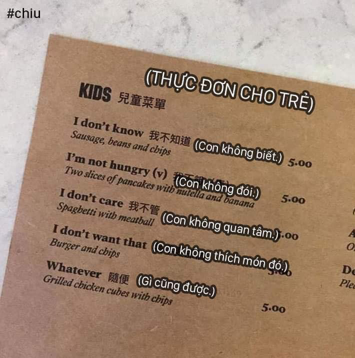 Thực đơn "chấm cảm".